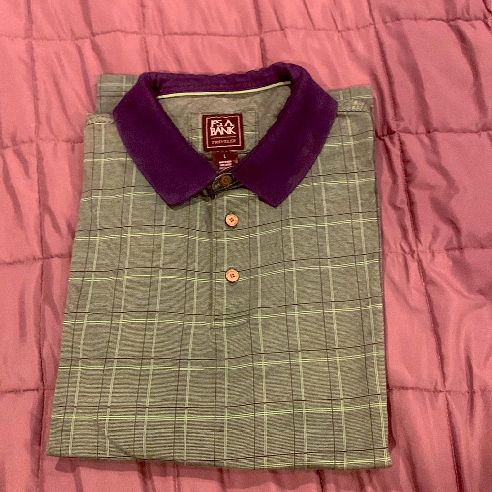 Mens Green Plaid (L) Polo Tshirt
